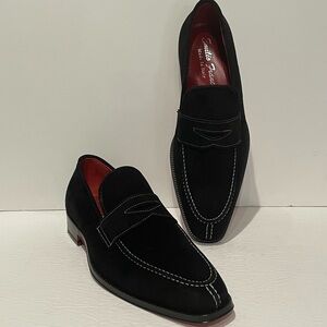 Emilio Franco shoes loafer black suede slip on red sole